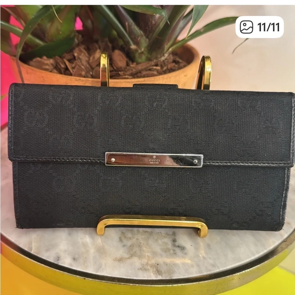 Gucci Black & Silver Monogram Wallet